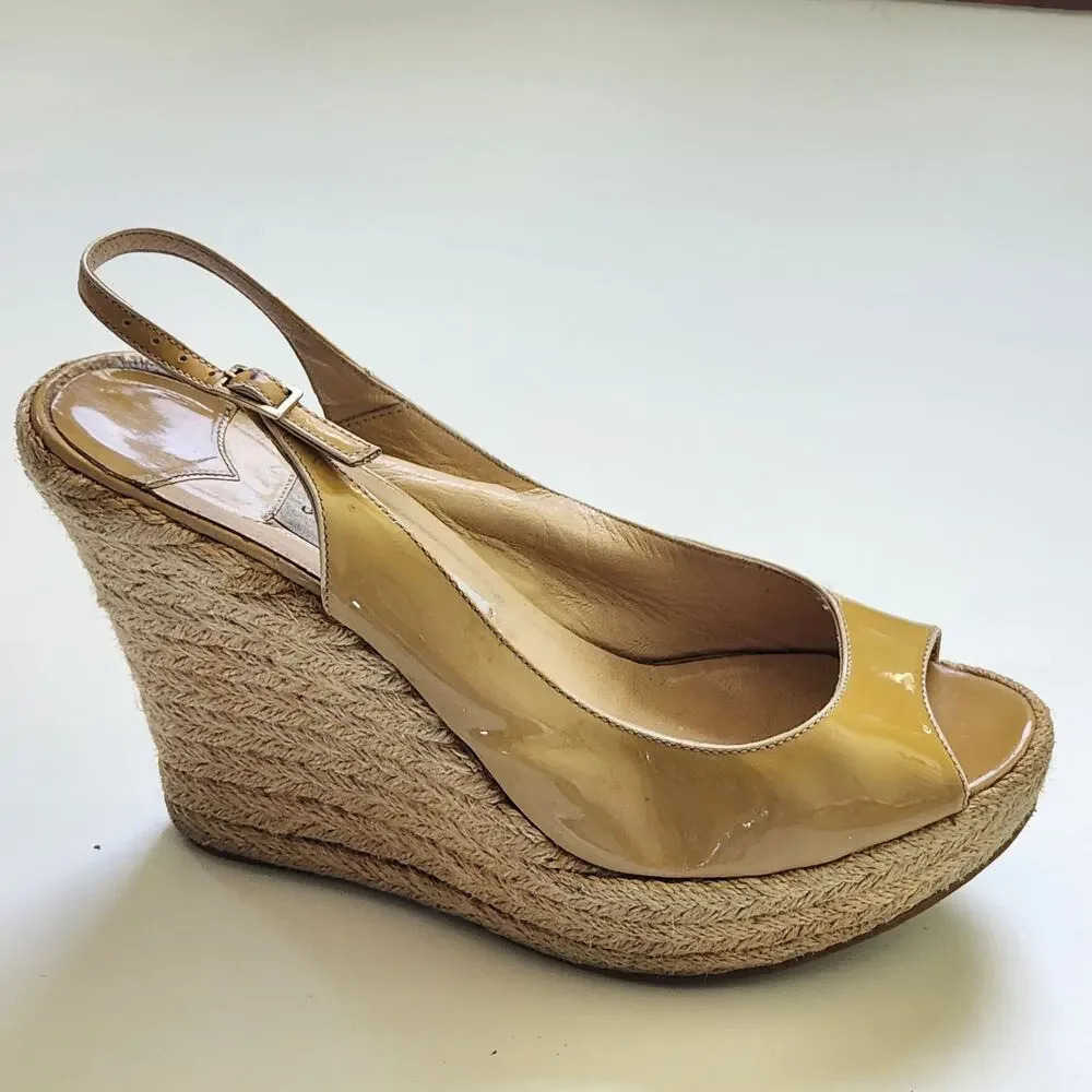 Jimmy Choo Peeptoe Slingback Wedge Espadrilles Platform Sandals Nude 40 US 9.5 - Picture 5 of 11